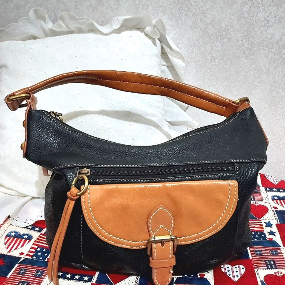 GIANI BERNINI BLACK/TAN LEATHER SHOULDER BAG